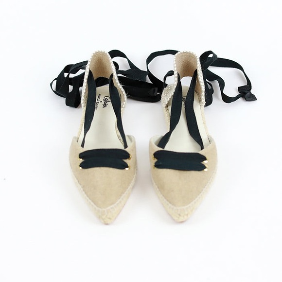 CASTANER BY MANOLO BLAHNIK Cream & Black Lace-Up Canvas Espadrilles Shoes Flat 8 - Picture 2 of 16